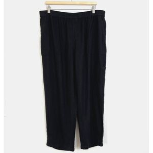 Susan Graver Pure Linen Blend Cargo Pants Large Pull-On Black Relaxed Fit Casual